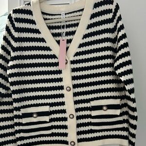 Chic Striped Black and Cream Women's Cardigan